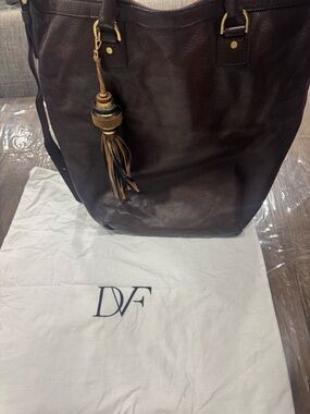 Diane Von Furstenberg Dark Brown Leather Tote with Tassel Charm